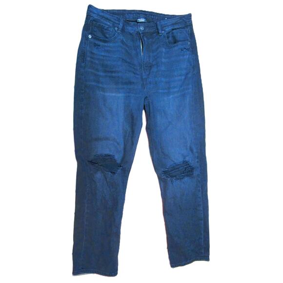 American Eagle Women Jeans Black Straight Leg Distressed Ripped Pockets Size 10 - Picture 1 of 6